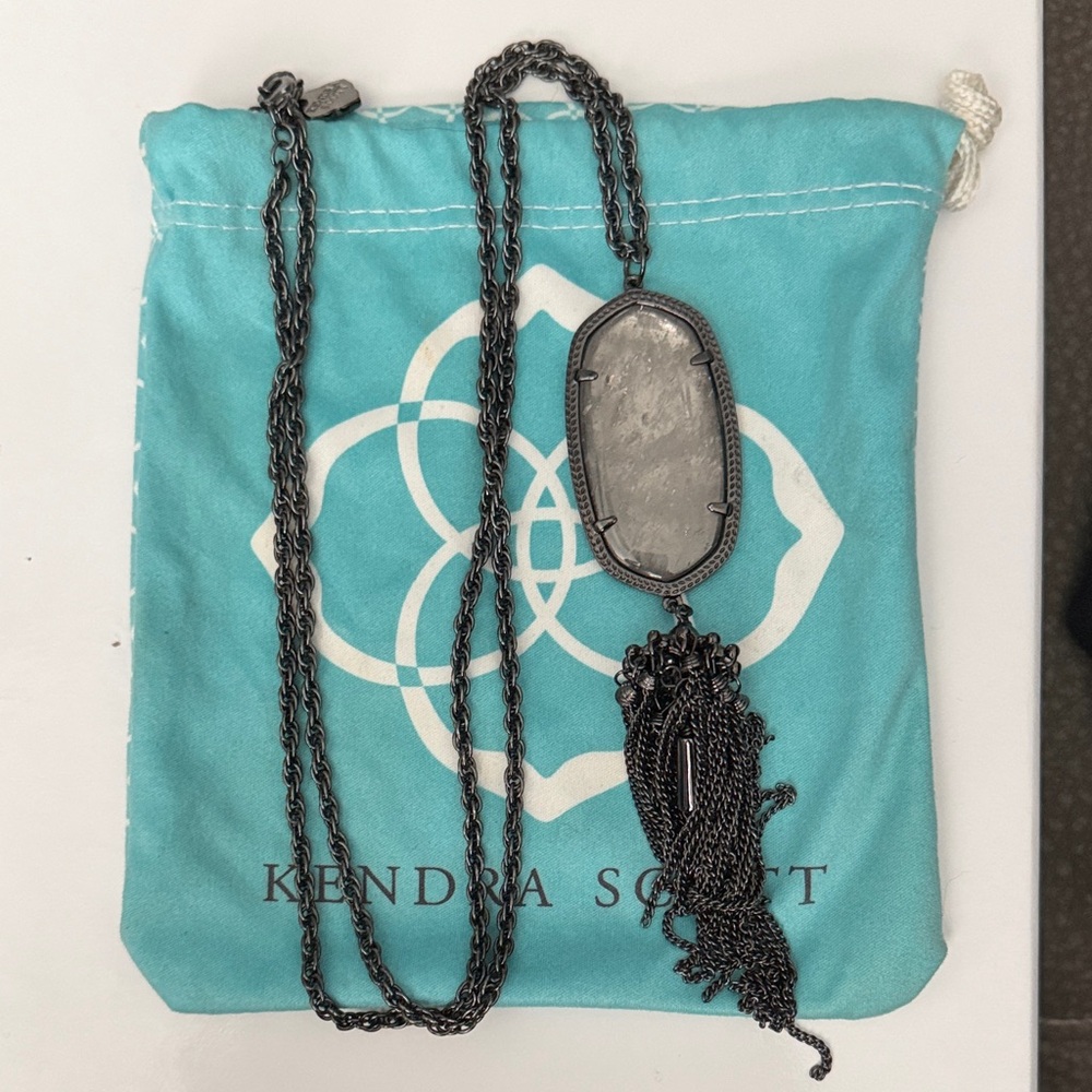 Kendra Scott Gunmetal with Mirror Rock Pendant Tassel Necklace